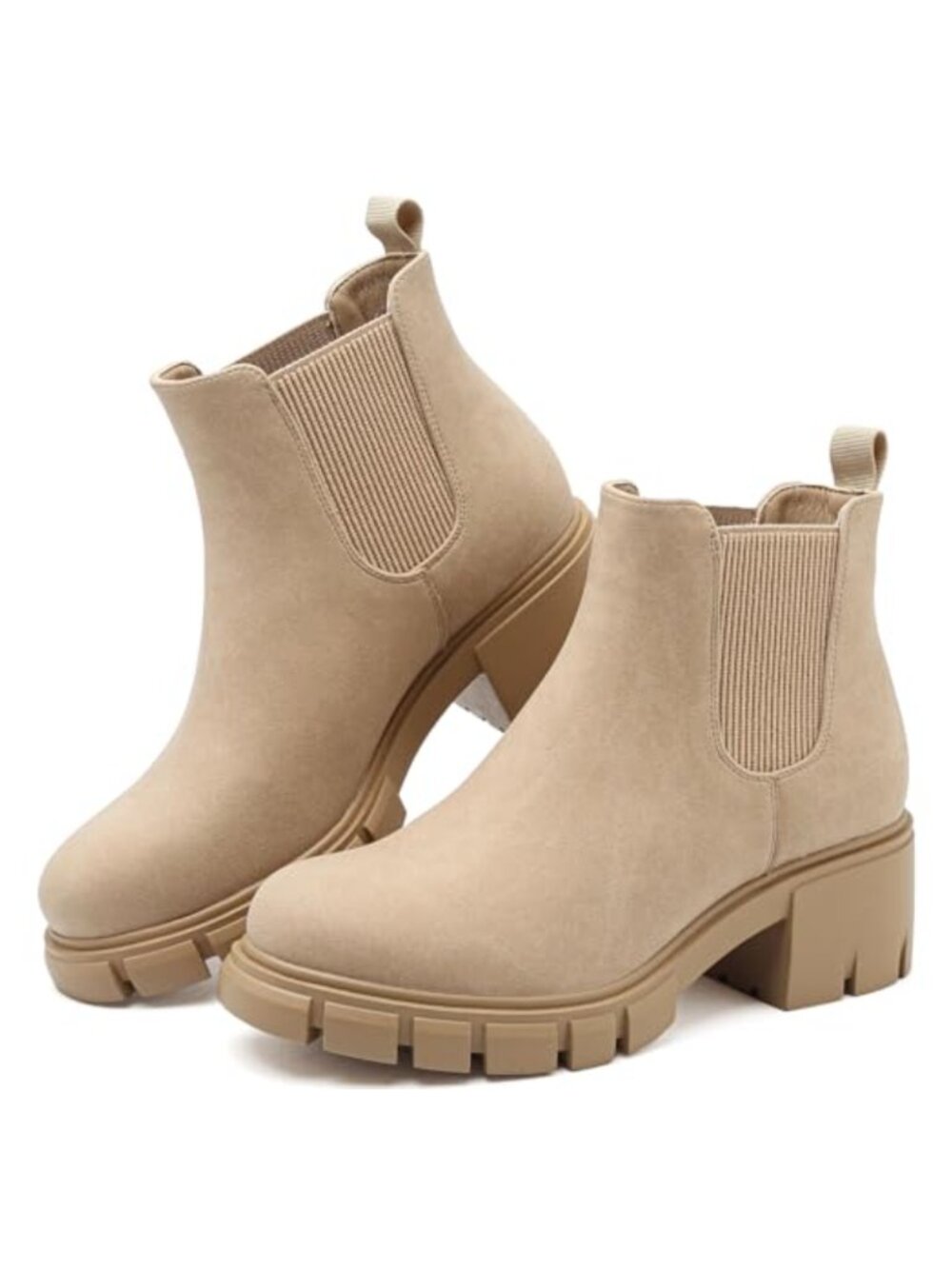 Chelsea Boots Women Elastic Gussets Chunky Heel Lug Sole Suede